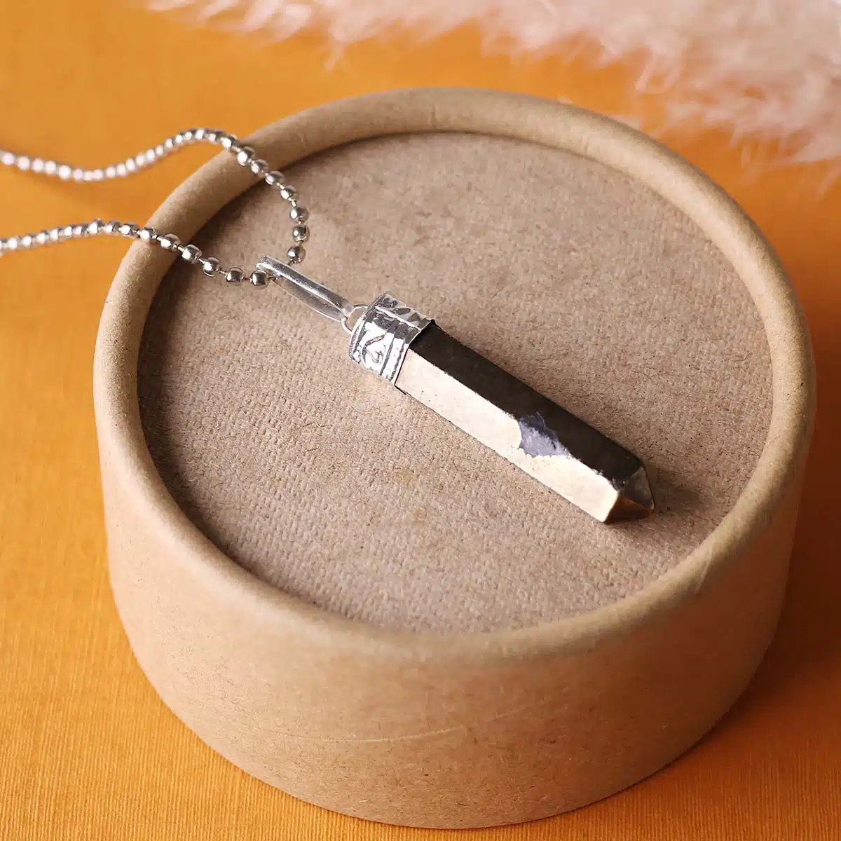 Raw Natural Pyrite Crystal Pendant Necklace – Gemstone Quartz Healing – Brazil Silver
