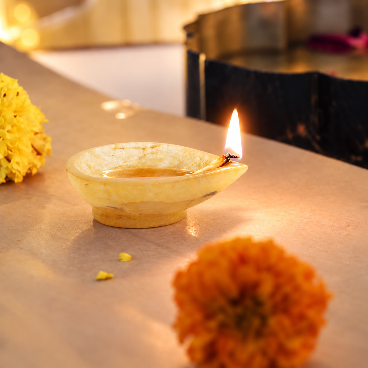 Golden Quartz Stone Diya-Shubhanjali Store (4) crystal diyas