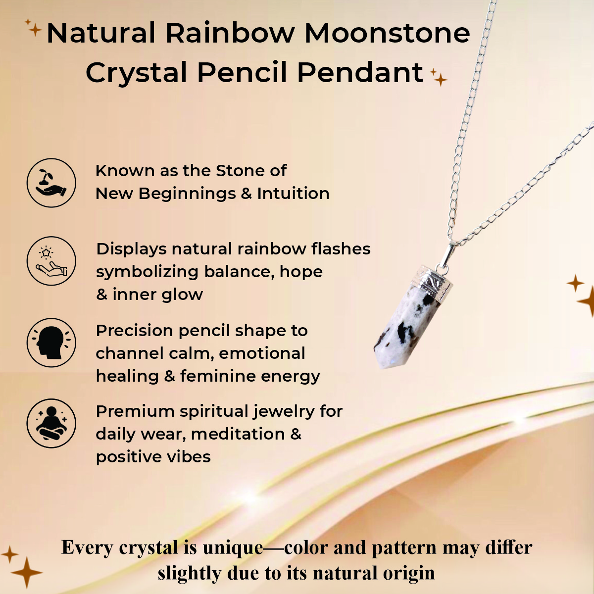 Rainbow Moonstone Pencil Pendant