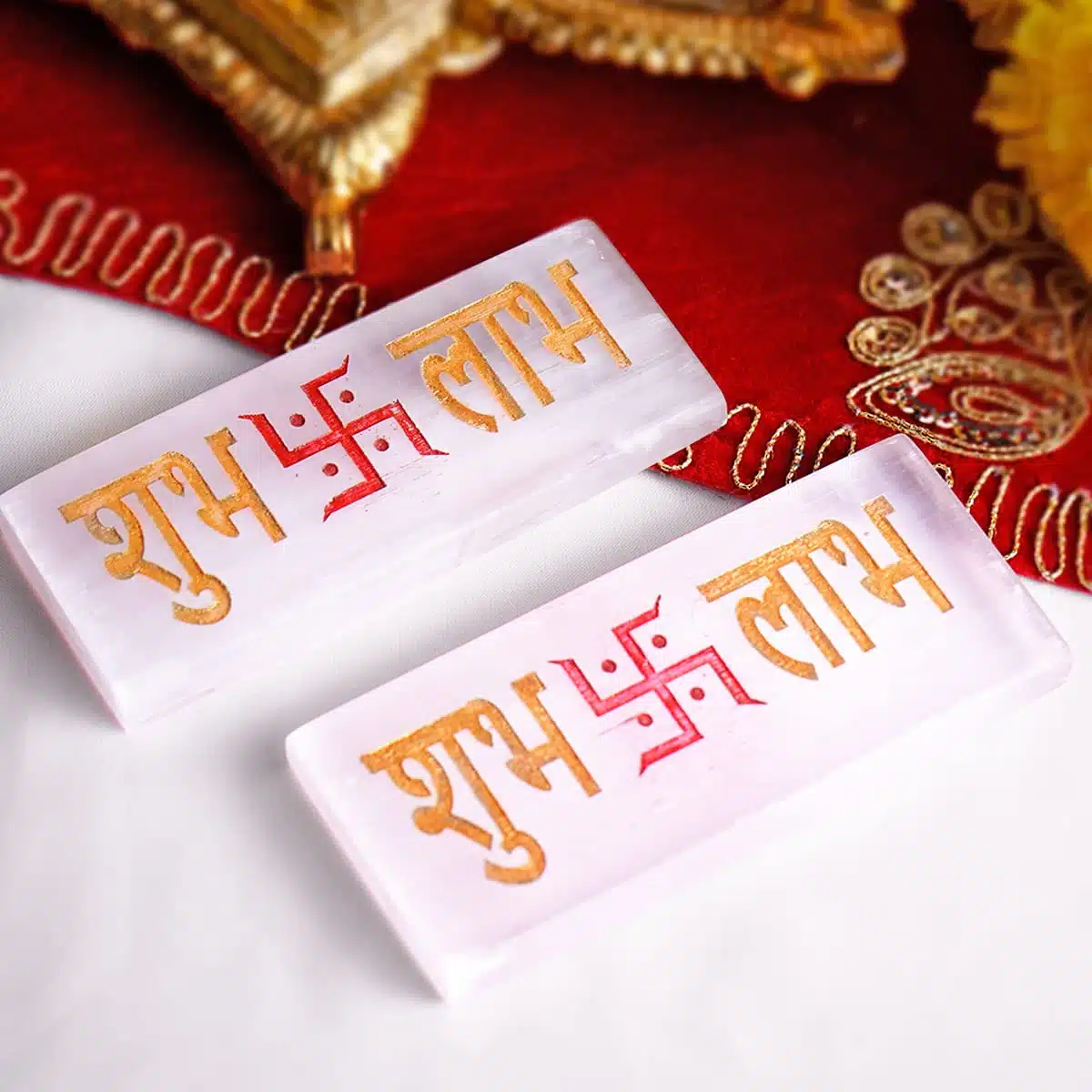 Selenite Shubh Labh-Shubhanjali (3) Shop Selenite Crystal Shubh Labh