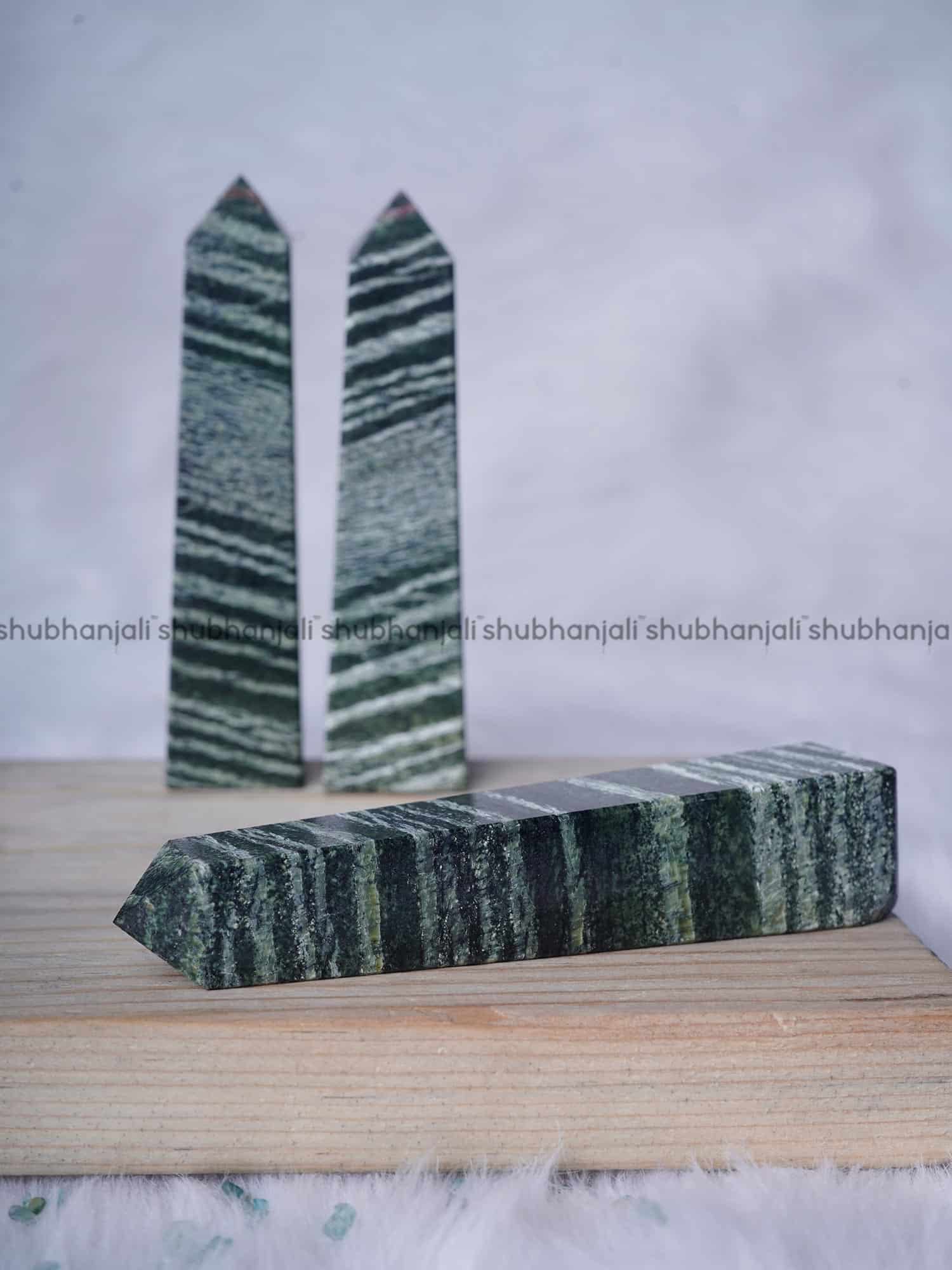 Buy Green Zebra Jasper Crystal Tower Point Shubhanjali