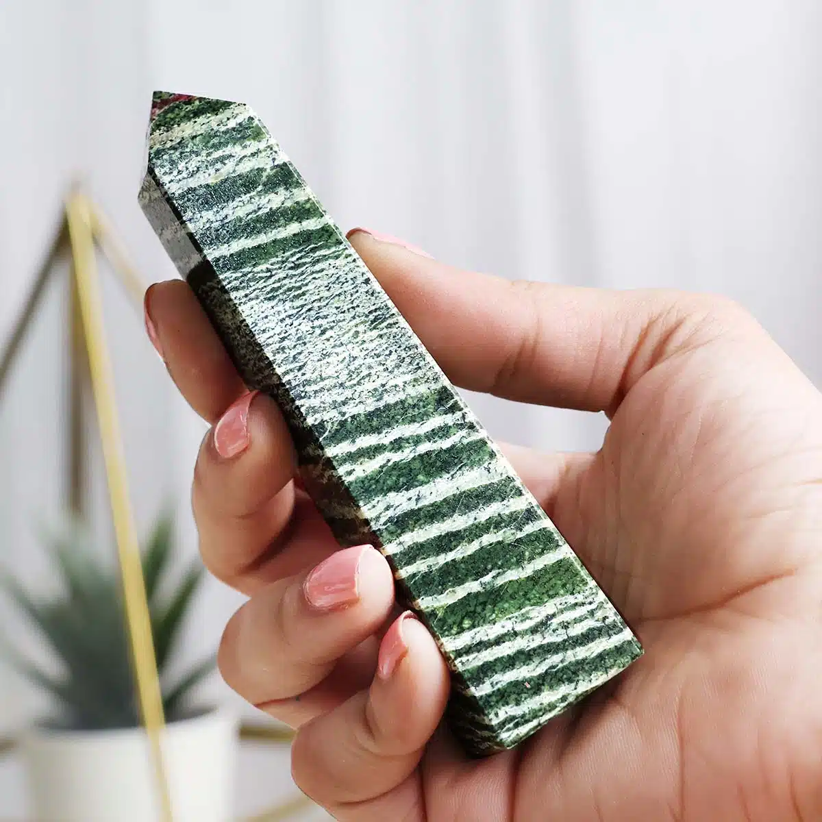 Shubhanjali-Green Zebra Jasper Tower Point Natural Green Zebra Jasper Tower Point