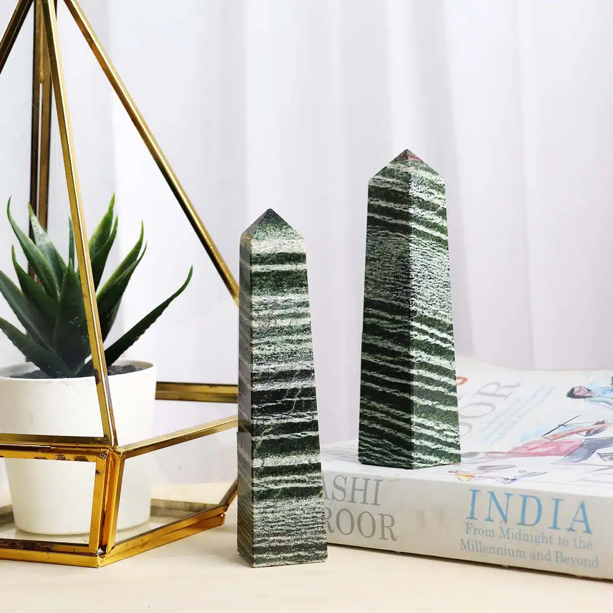 Shubhanjali-Green Zebra Jasper Tower Point_1 Natural Green Zebra Jasper Tower Point