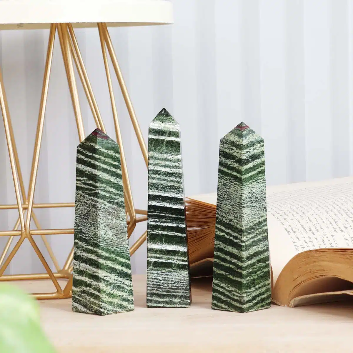 Shubhanjali-Green Zebra Jasper Tower Point_2 Natural Green Zebra Jasper Tower Point
