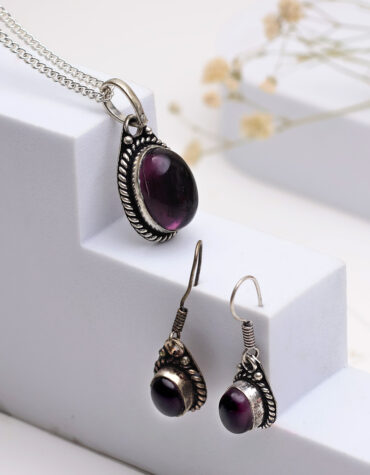 Shop Amethyst Pendant and Earring Jewellery Set