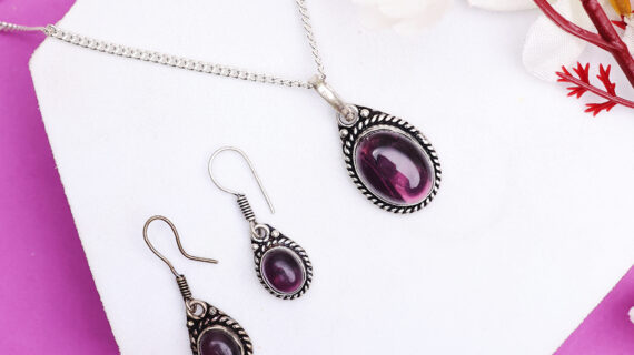 Amethyst Pendant and Earring Jewellery Set