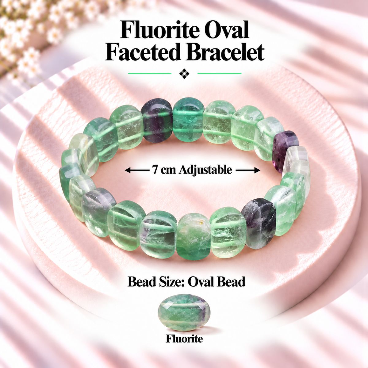 Fluorite Oval Faceted Bracelet fluorite oval faceted bracelet