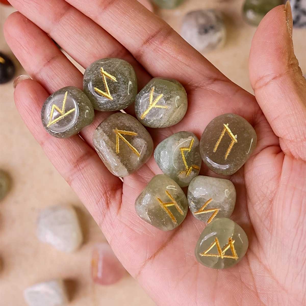 Green Aventurine Rune Set-Shubhanjali Store (2) black agate runes set
