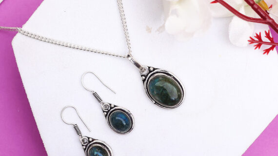 Labradorite Pendant, Earrings Jewellery Set