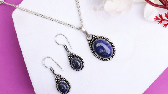 Lapis Lazuli Pendant and Earrings Jewellery Set