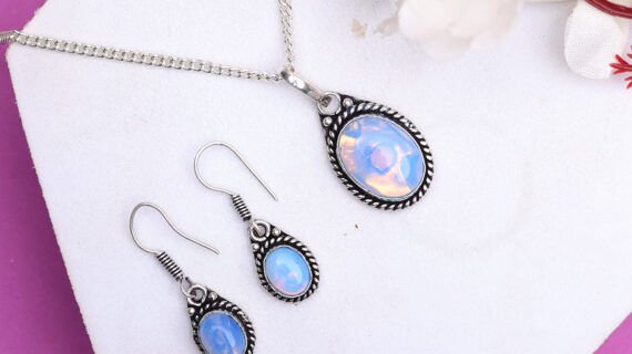 Opalite Pendant, Earrinng Jewellery Set ( Man Made )