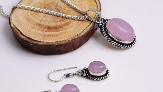 Rose Quartz Pendant, Earrinng Jewellery Set