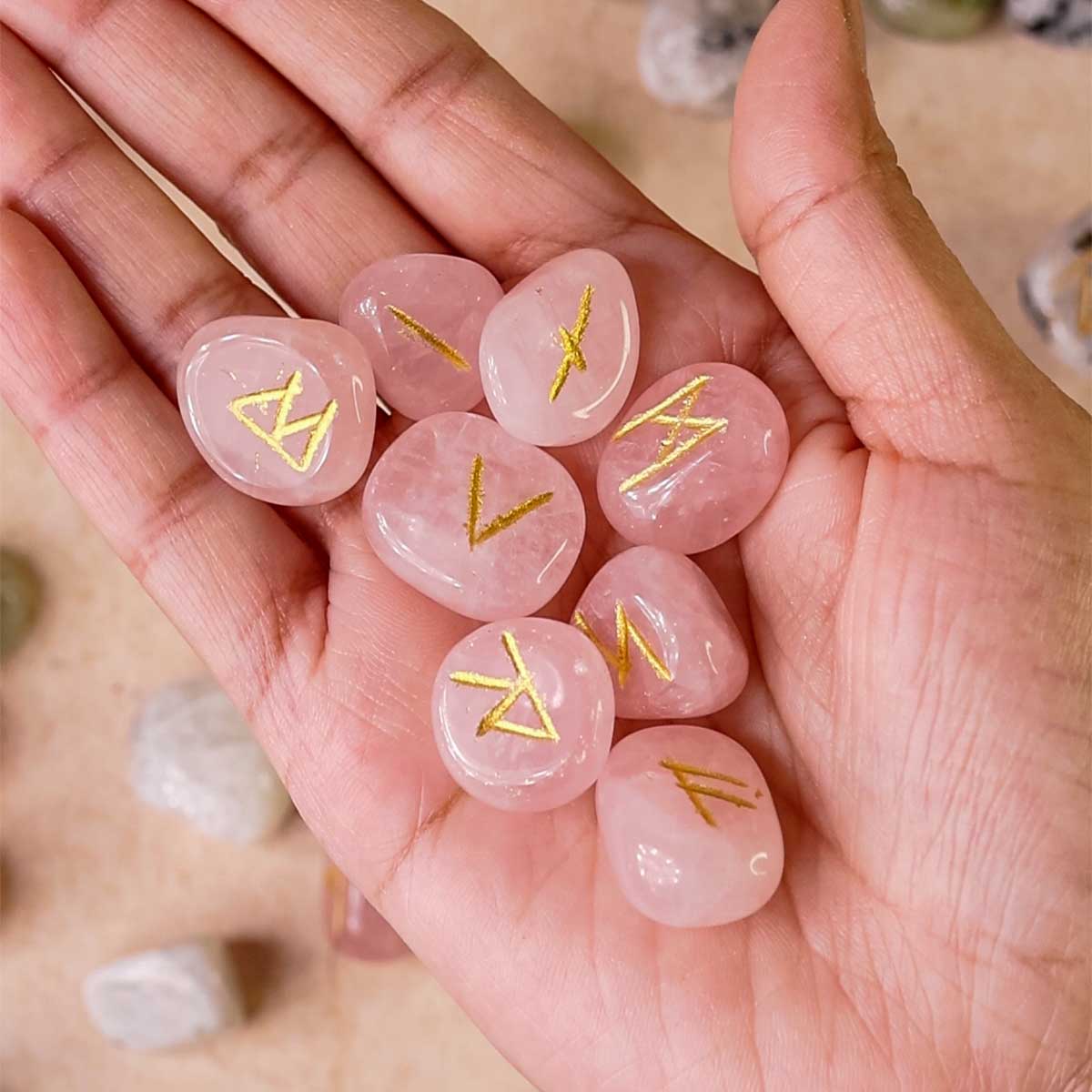 Rose Quartz Rune Set-Shubhanjali Store (2) black agate runes set