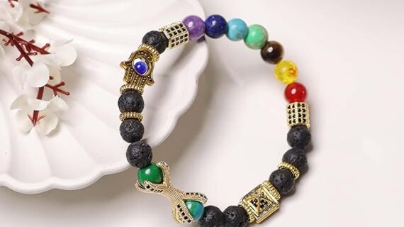 Lava 7 Chakra Evil Eye Hamsa Bracelet