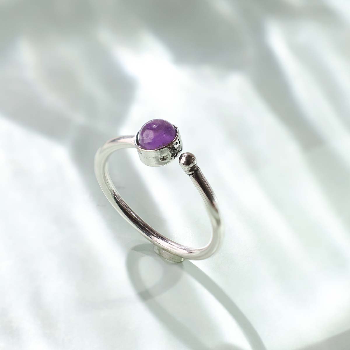 Amethyst Round Crystal Stone Alloy Metal Adjustable Small Ring (5)