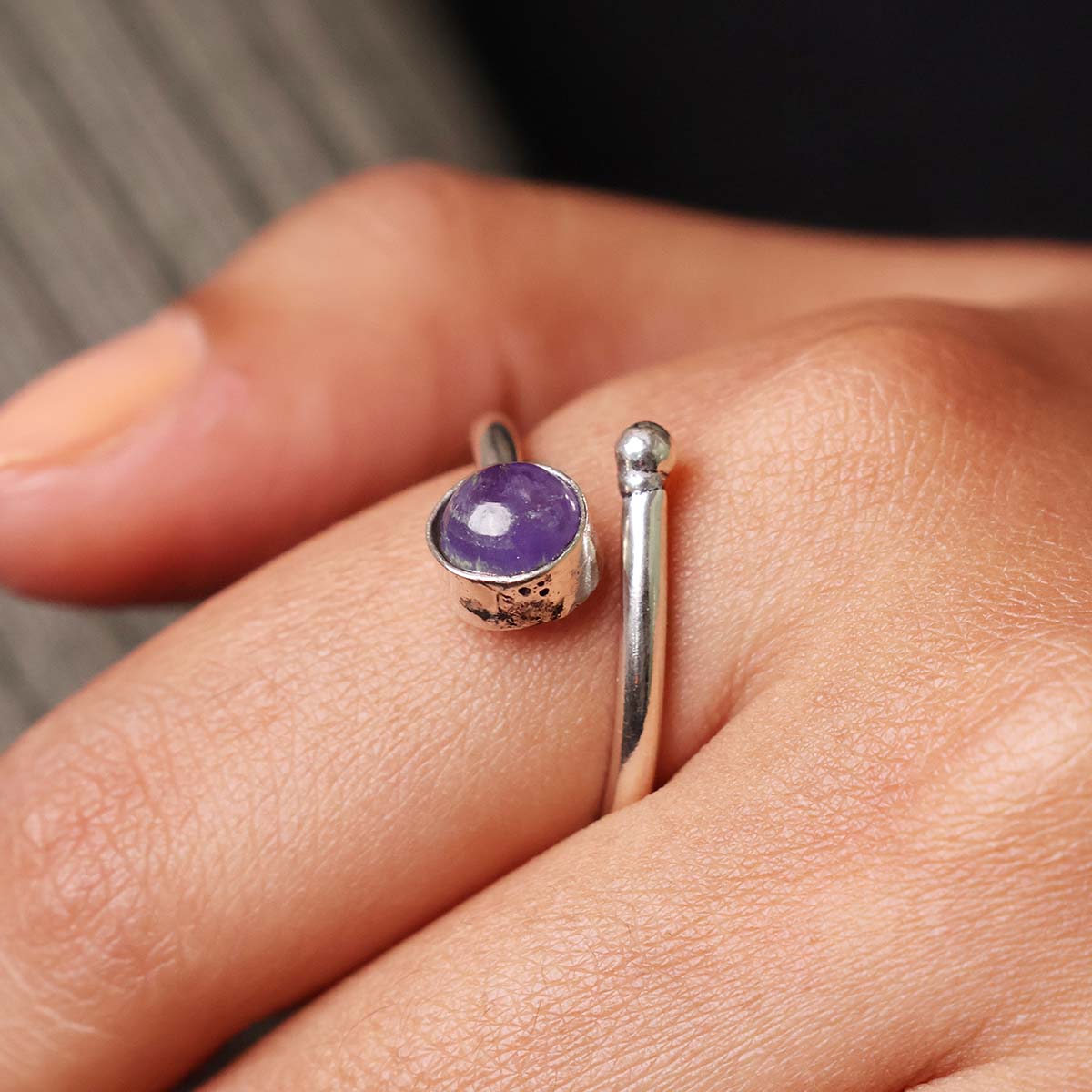 Amethyst Round Crystal Stone Alloy Metal Adjustable Small Ring (6)