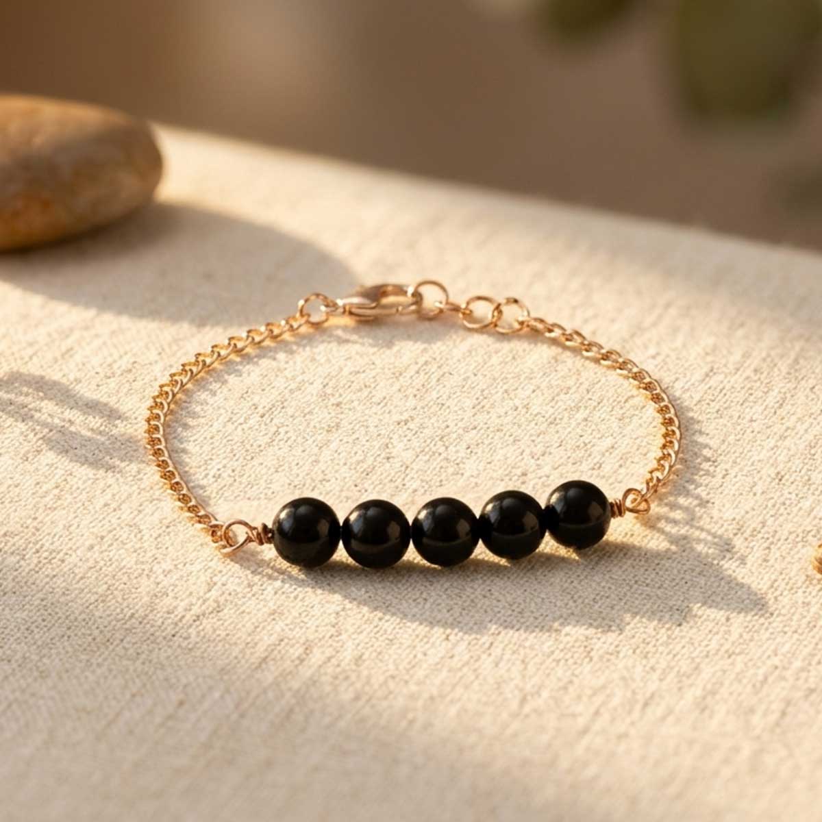 Black Tourmaline Five Beads Bracelet-Shubhanjali Store-1 black tourmaline five beads bracelet