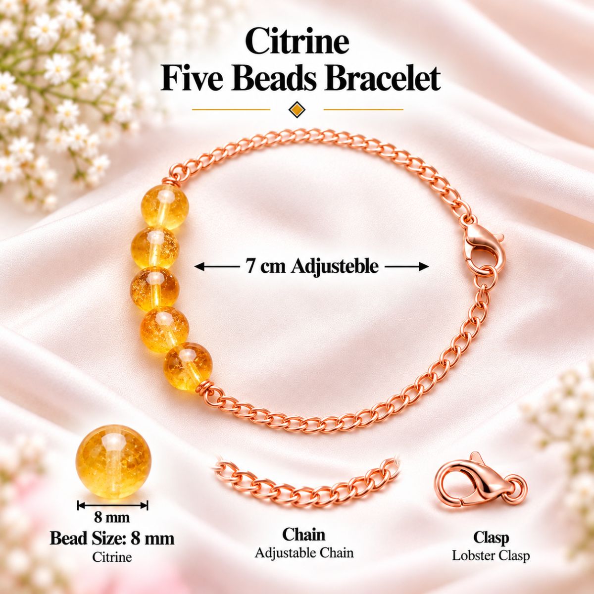 Citrine Five Beads Bracelet citrine five beads bracelet