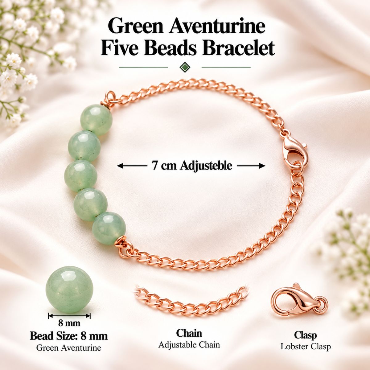 Green Aventurine Five Beads Bracelet green aventurine five beads bracelet