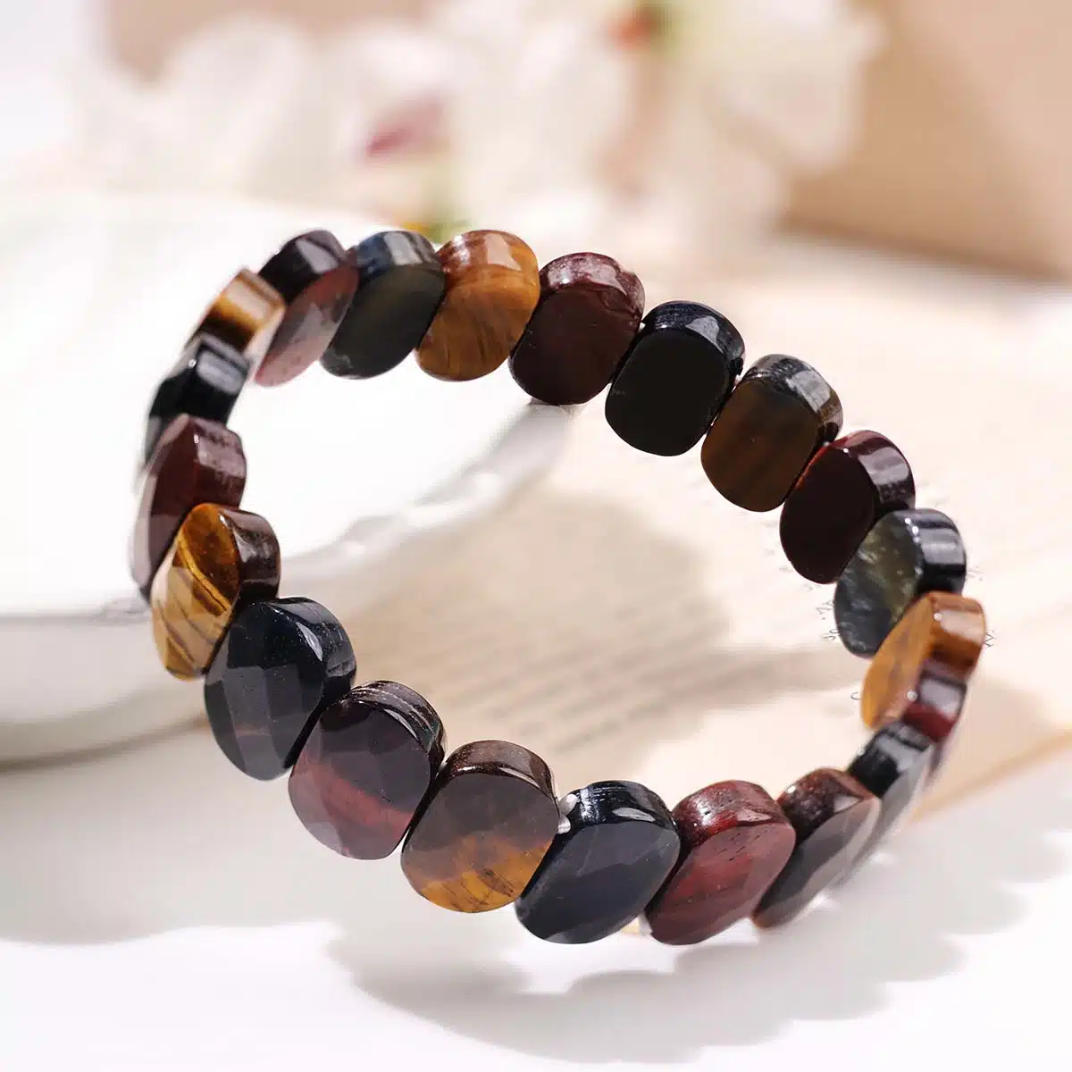 Multi Tiger Eye Oval Faceted Bracelet-Shubhanjali (1) Shop Multi Tiger Eye Crystal Oval Faceted Bracelet