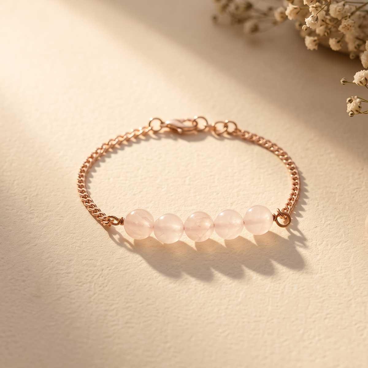 Rose Quartz Five Beads Bracelet-Shubhanjali Store (1) rose quartz five beads bracelet