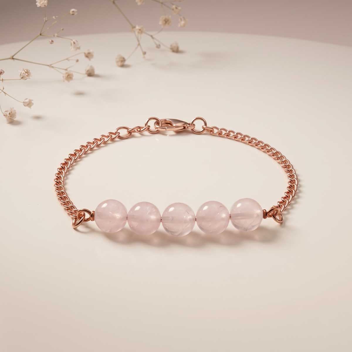 Rose Quartz Five Beads Bracelet-Shubhanjali Store (2) rose quartz five beads bracelet