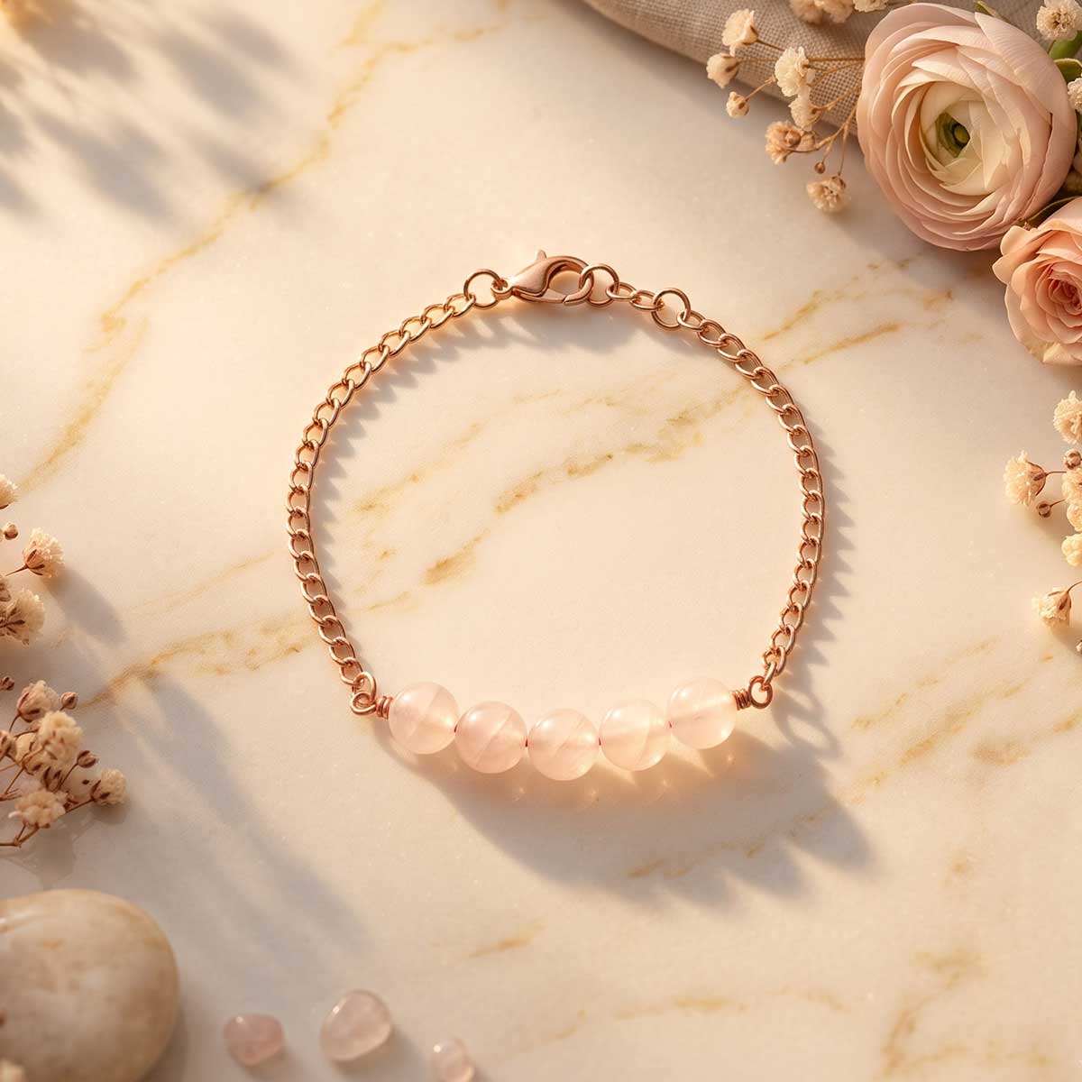 Rose Quartz Five Beads Bracelet-Shubhanjali Store (3) rose quartz five beads bracelet