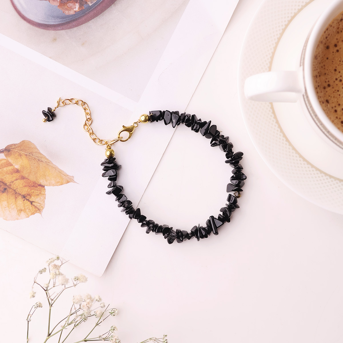 Black Agate Chips Chain Bracelet-Shubhanjali Store (1) black agate chips chain bracelet