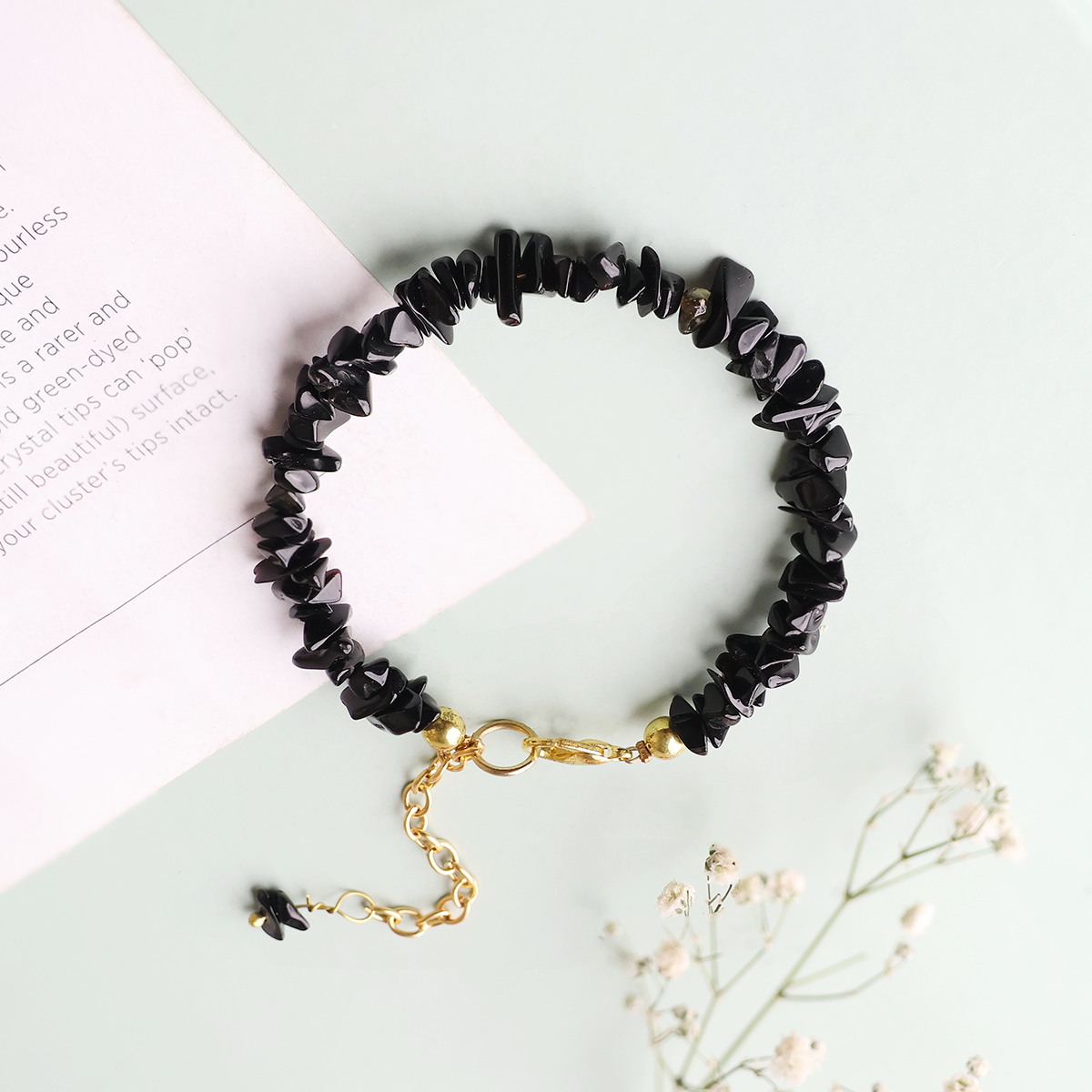 Black Agate Chips Chain Bracelet-Shubhanjali Store (3) black agate chips chain bracelet