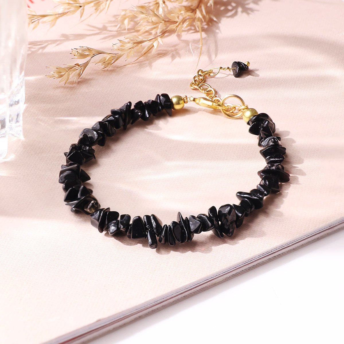 Black Agate Chips Chain Bracelet-Shubhanjali Store (4) black agate chips chain bracelet