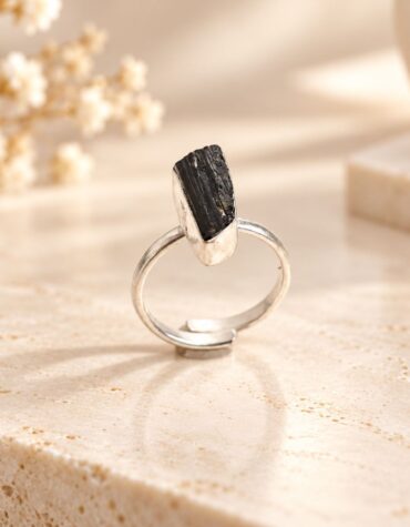 black tourmaline raw stone ring