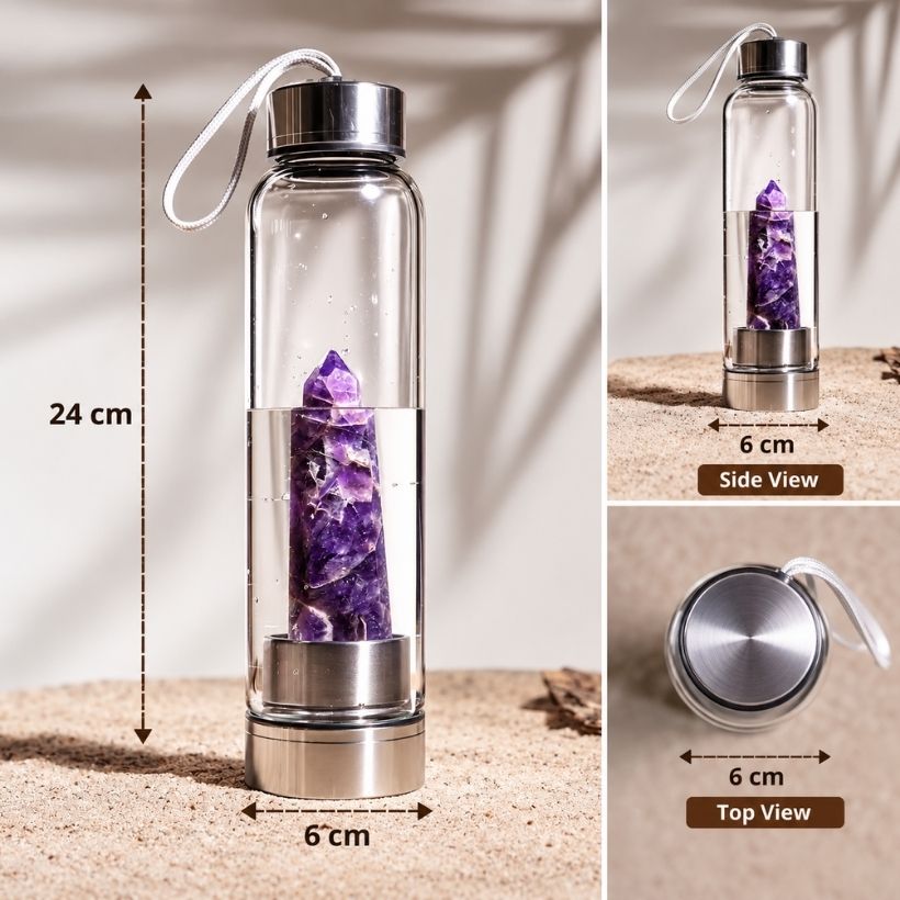 Glass Water Bottle With Amethyst Pencil glass water bottle with amethyst pencil