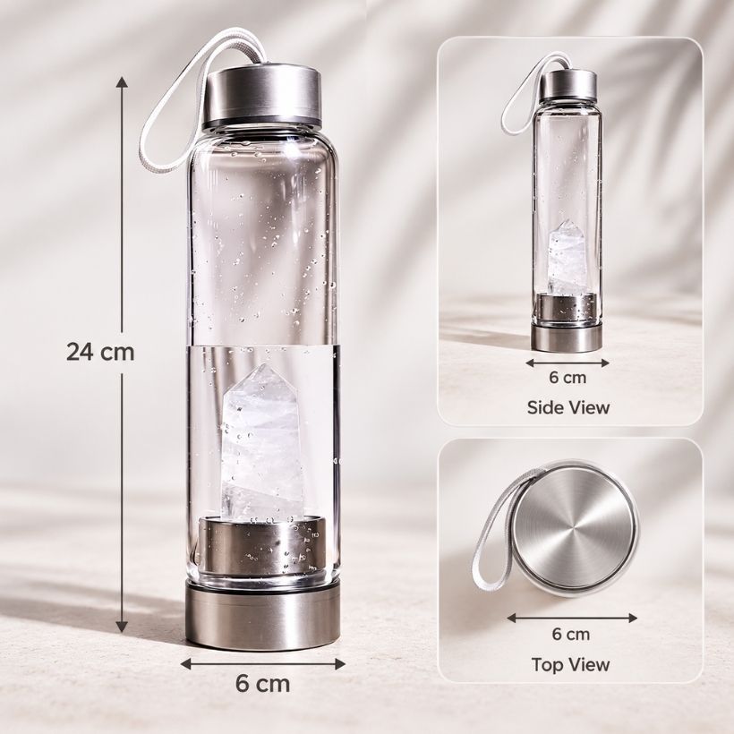 Glass Water Bottle With Clear Quartz Pencil glass water bottle with clear quartz pencil
