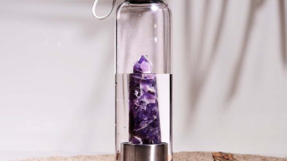 Glass Water Bottle With Amethyst Pencil