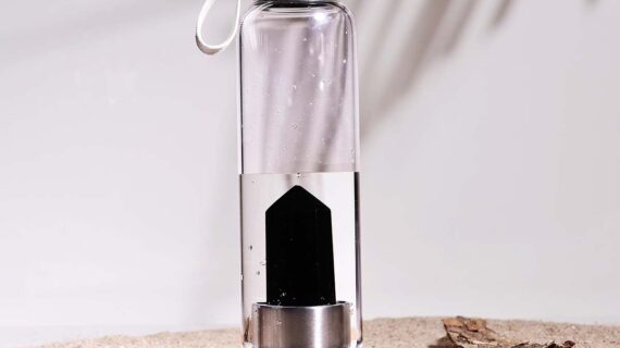 Glass Water Bottle With Black Obsidian Pencil