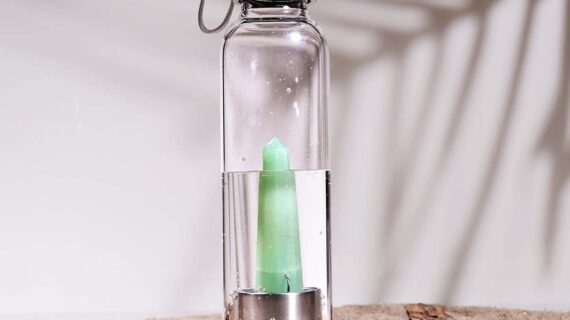 Glass Water Bottle With Green Aventurine Pencil