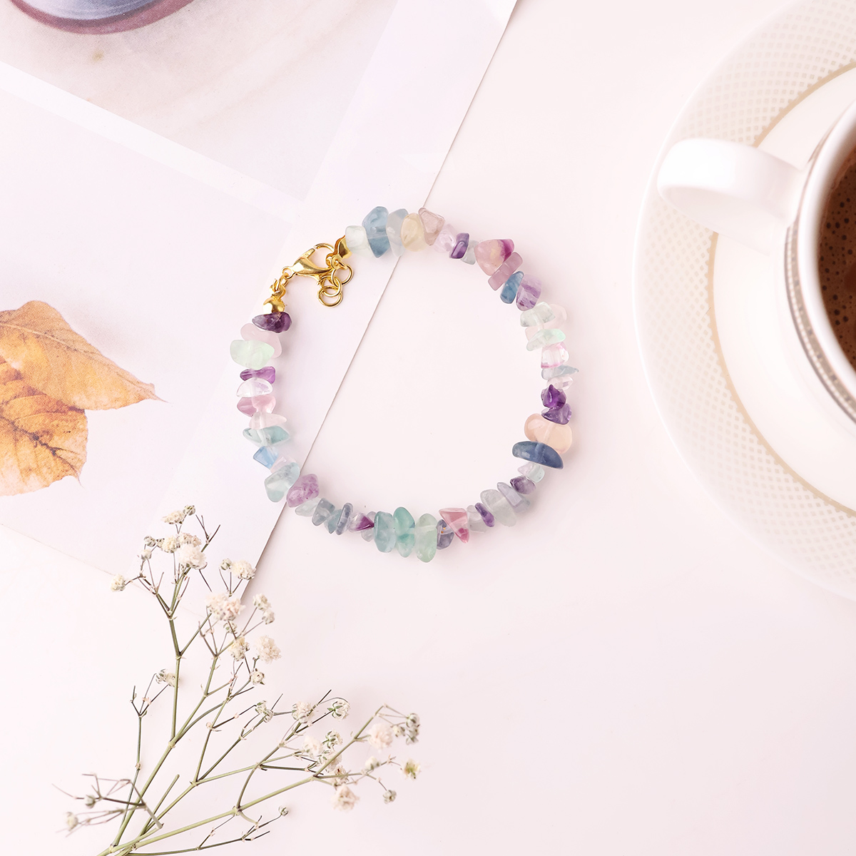 Multi Fluorite Chips Chain Bracelet-Shubhanjali Store (2) multi fluorite chips chain bracelet