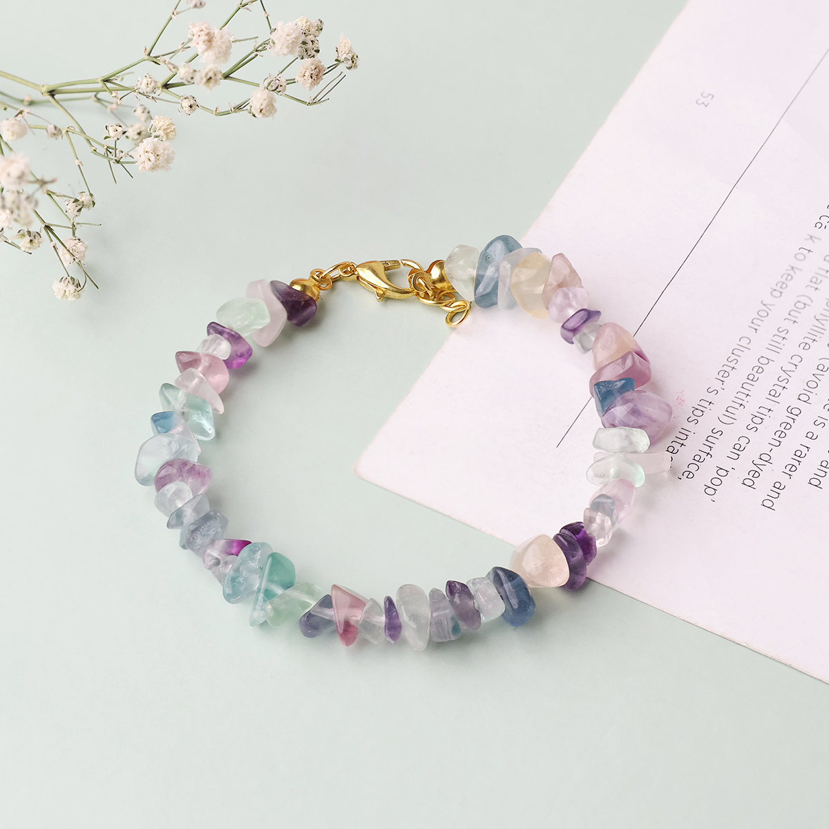 Multi Fluorite Chips Chain Bracelet-Shubhanjali Store (4) multi fluorite chips chain bracelet