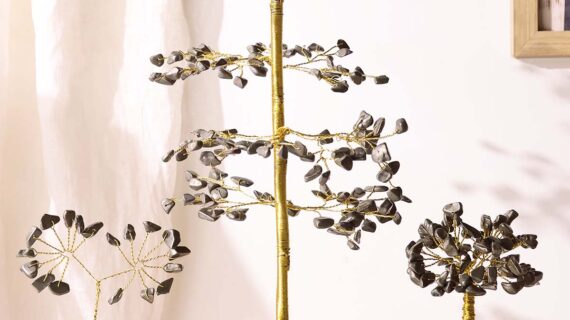 Pyrite Chips Tree With Raw Stone Root