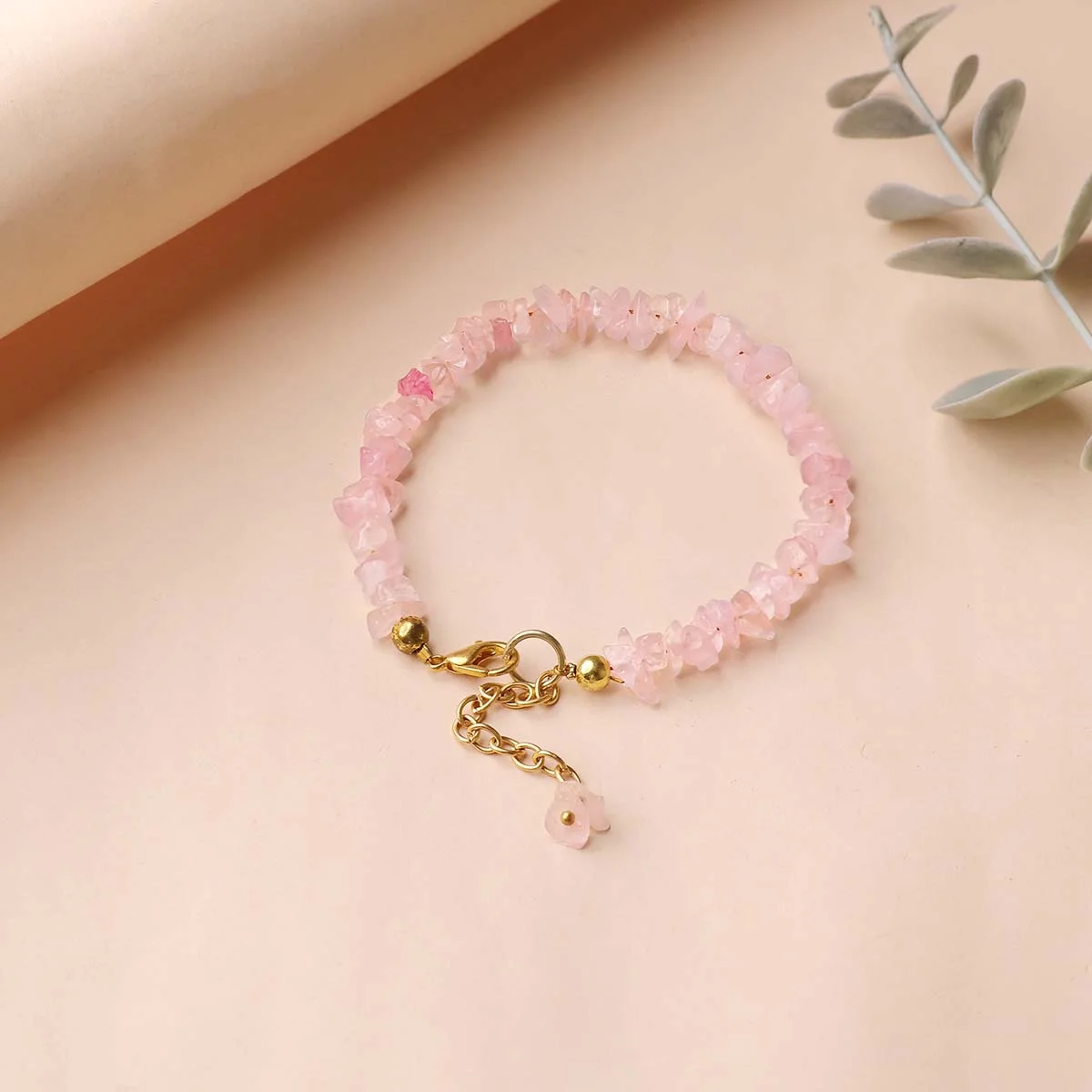 Rose Quartz Chips Chain Bracelet (2)