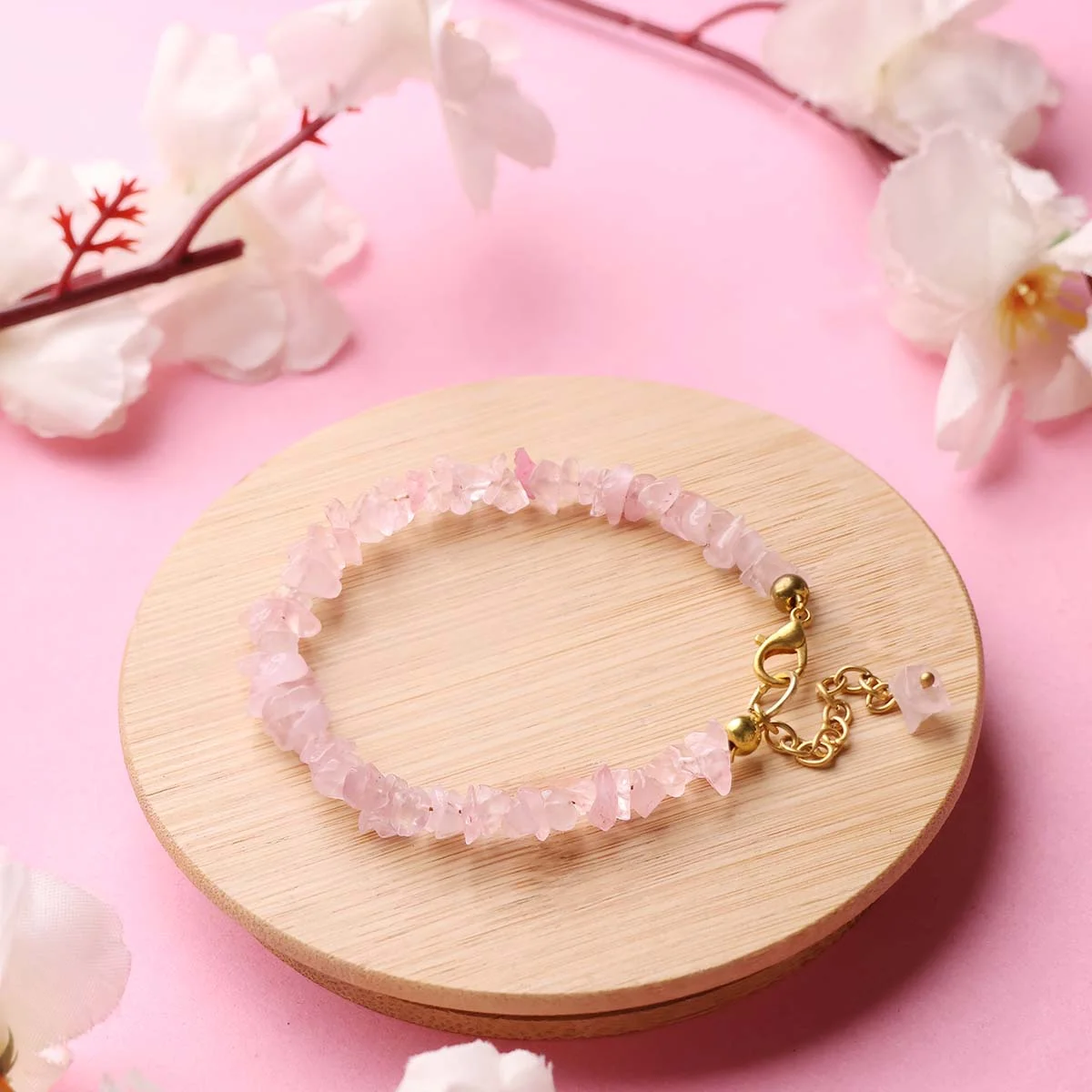 Rose Quartz Chips Chain Bracelet (4)