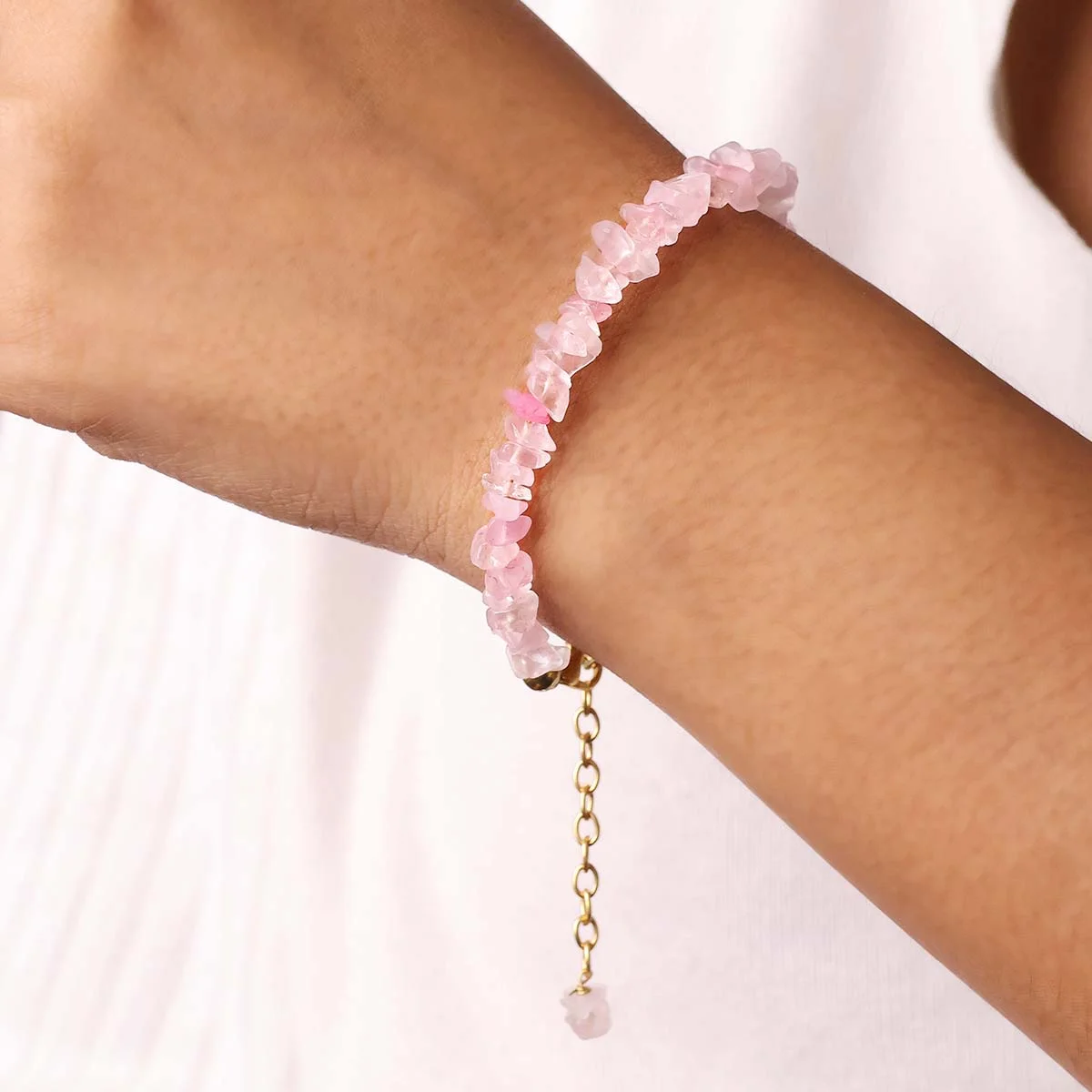 Rose Quartz Chips Chain Bracelet (5)