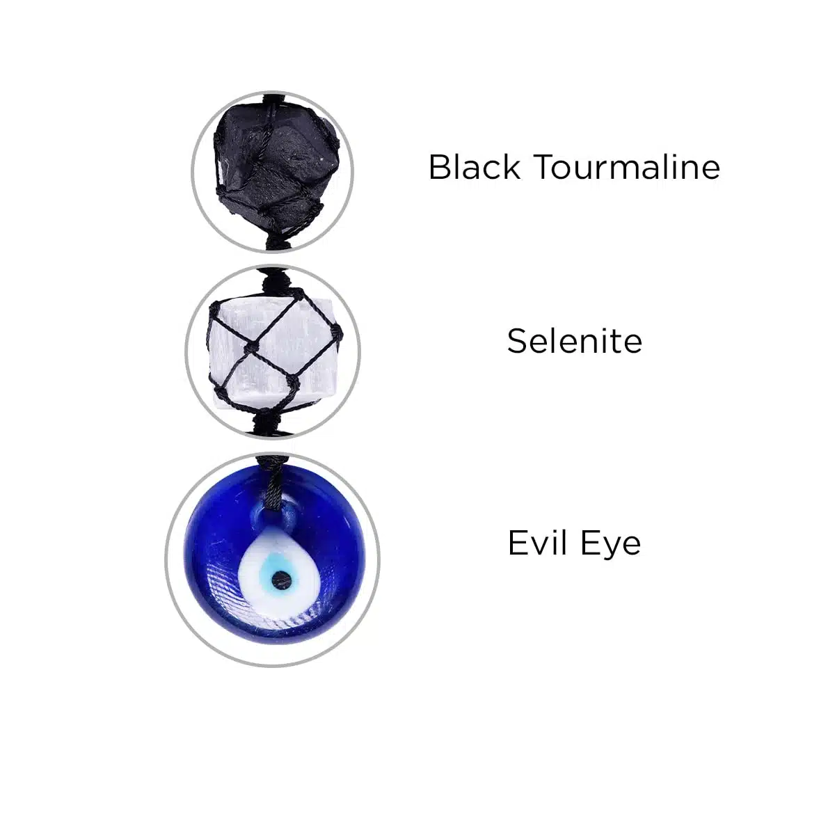 Selenite, Black Tourmaline and Evil Eye Protection Hanging-Shubhanjali (5) Shop Selenite, Black Tourmaline and Evil Eye Protection Hanging