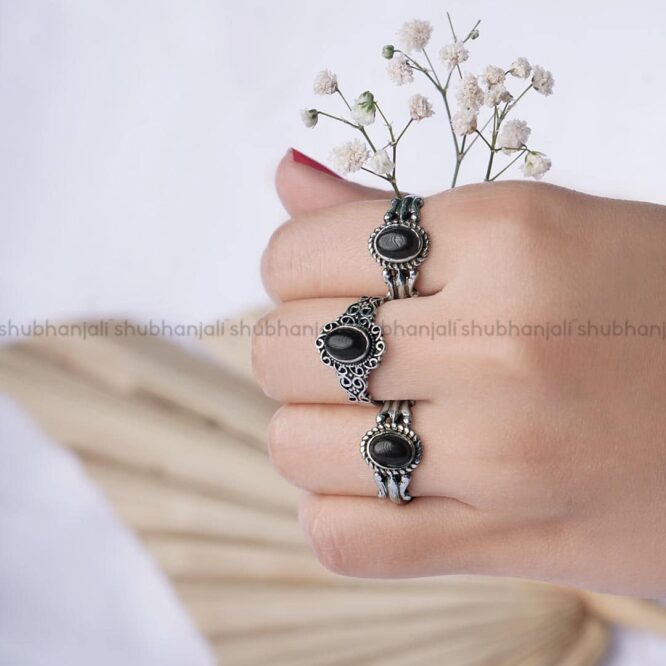 Mens Ring Biker Urban Classic Braided Cable Wheat Wide Link Chain Band Heavy Solid Black Onyx Gemstones Rectangle Large Statement Signet Ring For Men .925 Sterling Silver Handmade In Turkey, 11, Metal