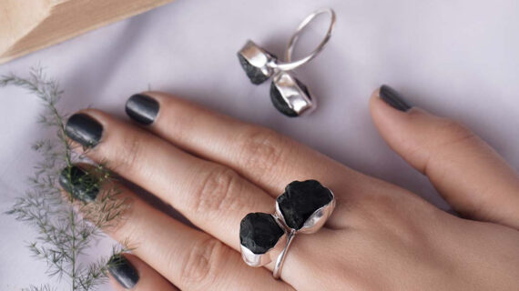Black Tourmaline Double Raw Stone Ring