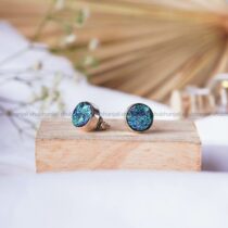 Druzy Agate Blue Round Stud Earring