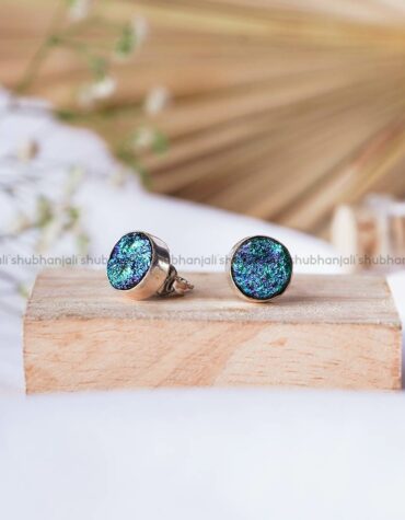 Druzy Agate Blue Round Stud Earring