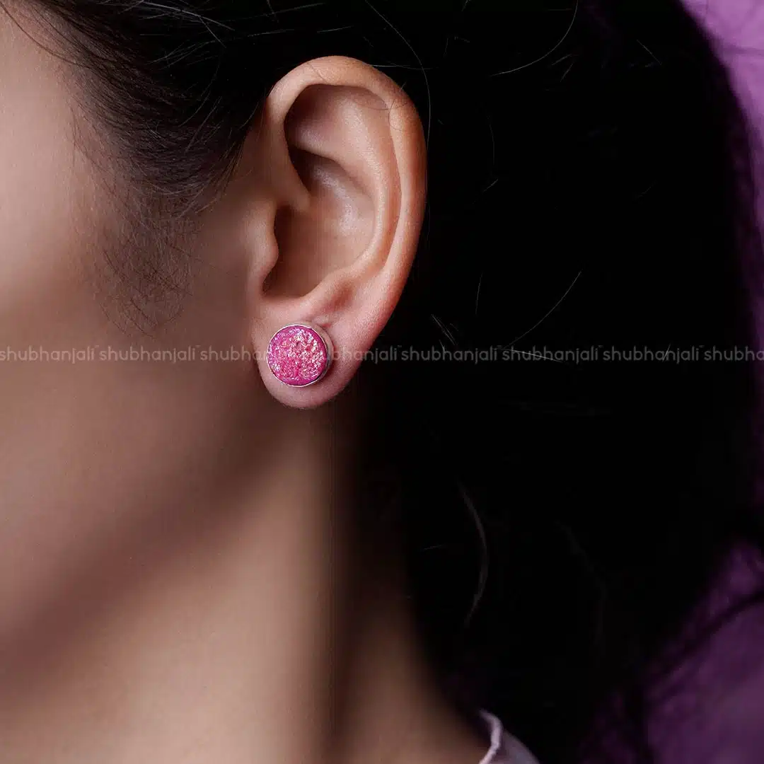 Shubhanjali-Druzy Agate Round Stud Earring1