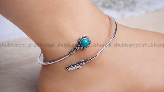 Firoza Turquoise Feather Kada Anklet