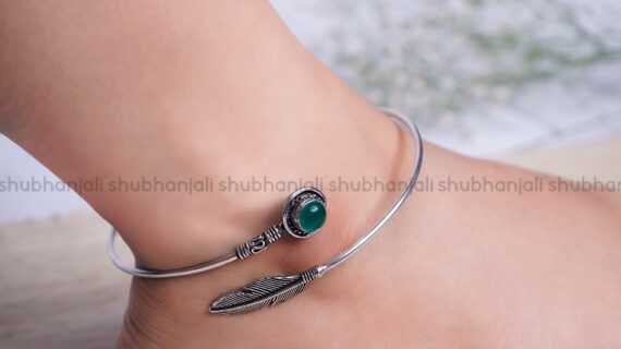 Green Onyx Feather Kada Anklet